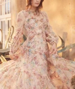 Needle & Thread Holding LTD Floral Diamond Ruffle Gown