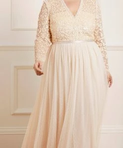 Needle & Thread Holding LTD Amalie Bodice Long Sleeve V-Neck Ankle Gown Womenswear