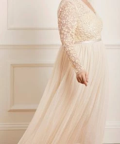 Needle & Thread Holding LTD Amalie Bodice Long Sleeve V-Neck Ankle Gown Womenswear