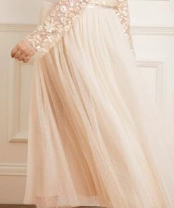 Needle & Thread Holding LTD Amalie Bodice Long Sleeve V-Neck Ankle Gown Womenswear