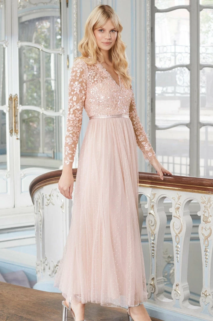 Wholesale βοΈ Needle & Thread Holding LTD Amalie Bodice Long Sleeve V-Neck Ankle Gown π 9 Needle & Thread Holding LTD Amalie Bodice Long Sleeve V-Neck Ankle Gown