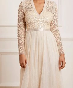 Needle & Thread Holding LTD Amalie Bodice Long Sleeve V-Neck Midi Dress