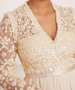 Needle & Thread Holding LTD Amalie Bodice Long Sleeve V-Neck Midi Dress