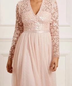 Needle & Thread Holding LTD Womenswear Amalie Bodice Long Sleeve V-Neck Midi Dress