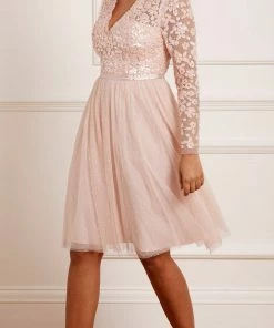 Needle & Thread Holding LTD Womenswear Amalie Bodice Long Sleeve V-Neck Midi Dress