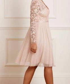 Needle & Thread Holding LTD Womenswear Amalie Bodice Long Sleeve V-Neck Midi Dress