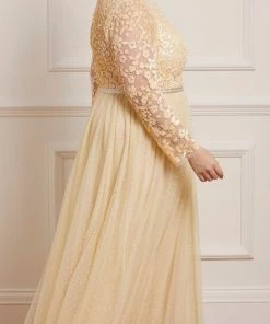 UK Needle & Thread Holding LTD Womenswear Amalie Bodice Long Sleeve Ankle Gown