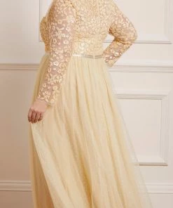 UK Needle & Thread Holding LTD Womenswear Amalie Bodice Long Sleeve Ankle Gown