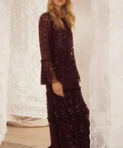 Cheapest 🎉 Needle & Thread Holding LTD 👩 Womenswear Annie Sequin Tiered Ankle Gown 🛒 17 Needle & Thread Holding LTD Womenswear Annie Sequin Tiered Ankle Gown