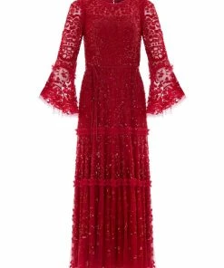 Needle & Thread Holding LTD Annie Sequin Tiered Ankle Gown