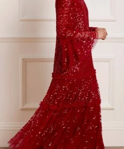 Needle & Thread Holding LTD Annie Sequin Tiered Ankle Gown