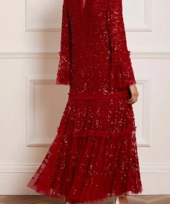 Needle & Thread Holding LTD Annie Sequin Tiered Ankle Gown