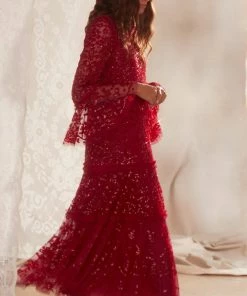 Needle & Thread Holding LTD Annie Sequin Tiered Ankle Gown