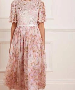 Needle & Thread Holding LTD Darling Meadow Sequin Bodice Short Sleeve Ankle Gown