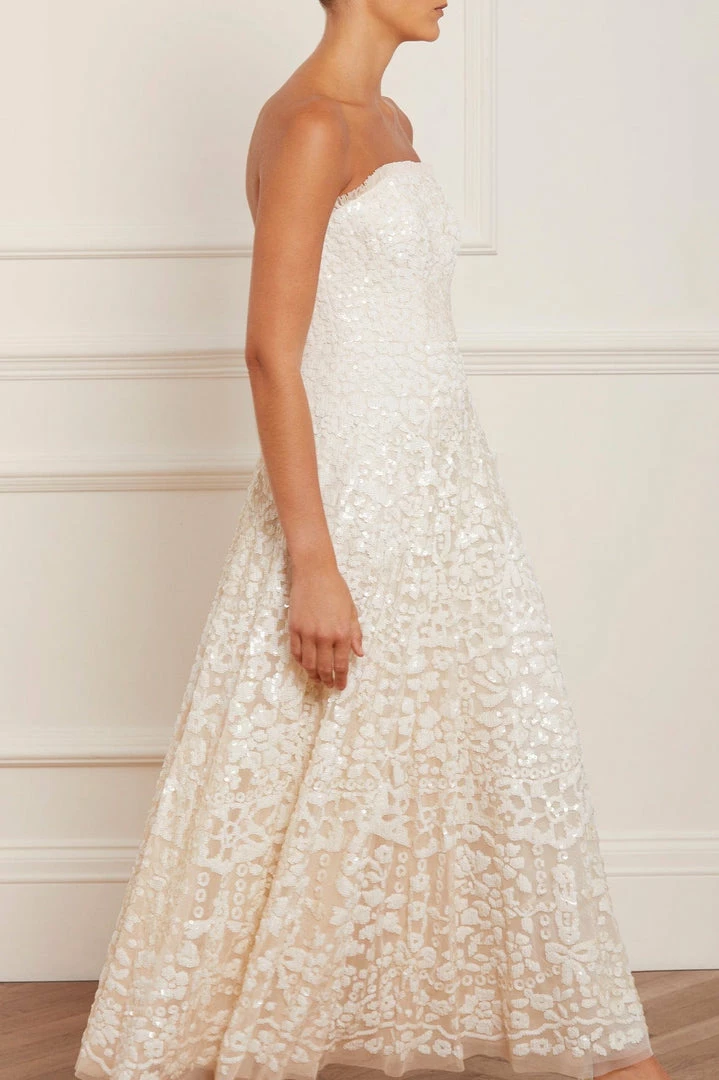 New ๐ Needle & Thread Holding LTD Filigree Lace Sequin Strapless Ankle Gown โญ 6 Needle & Thread Holding LTD Filigree Lace Sequin Strapless Ankle Gown