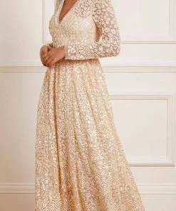 Needle & Thread Holding LTD Floral Daze Sequin V-Neck Ankle Gown