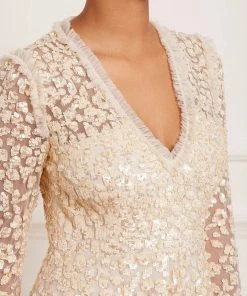 Needle & Thread Holding LTD Floral Daze Sequin V-Neck Ankle Gown