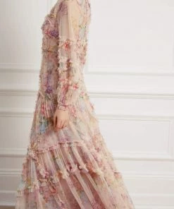 Needle & Thread Holding LTD Floral Diamond Ruffle Gown