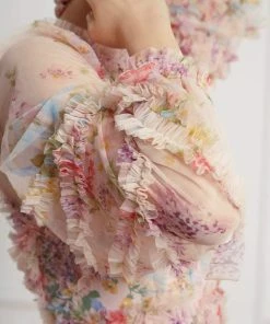 Needle & Thread Holding LTD Floral Diamond Ruffle Gown