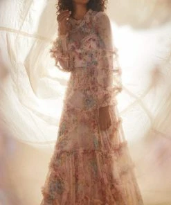 Needle & Thread Holding LTD Floral Diamond Ruffle Gown