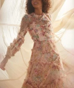 Needle & Thread Holding LTD Floral Diamond Ruffle Gown