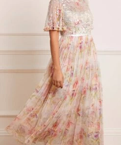 Needle & Thread Holding LTD Iris Sequin Bodice Short Sleeve Round Neck Ankle Gown Womenswear