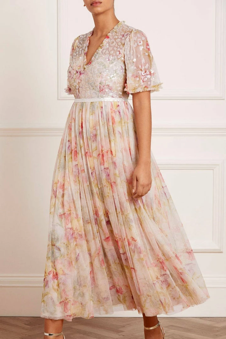 Brand new 🥰 Needle & Thread Holding LTD Iris Sequin Bodice Short Sleeve V-Neck Ankle Gown 👍 3 Needle & Thread Holding LTD Iris Sequin Bodice Short Sleeve V-Neck Ankle Gown