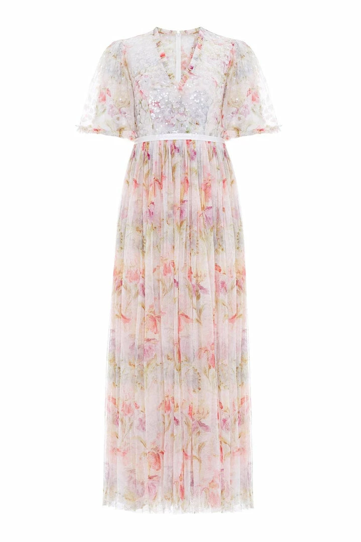 Brand new 🥰 Needle & Thread Holding LTD Iris Sequin Bodice Short Sleeve V-Neck Ankle Gown 👍 4 Needle & Thread Holding LTD Iris Sequin Bodice Short Sleeve V-Neck Ankle Gown