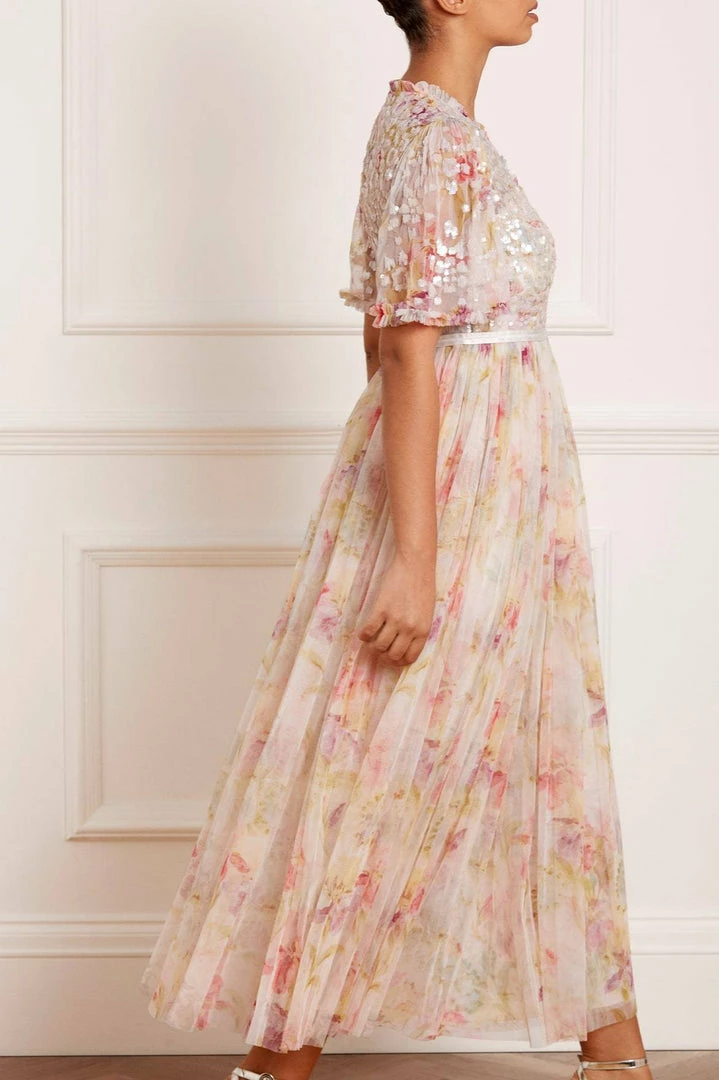 Brand new 🥰 Needle & Thread Holding LTD Iris Sequin Bodice Short Sleeve V-Neck Ankle Gown 👍 6 Needle & Thread Holding LTD Iris Sequin Bodice Short Sleeve V-Neck Ankle Gown