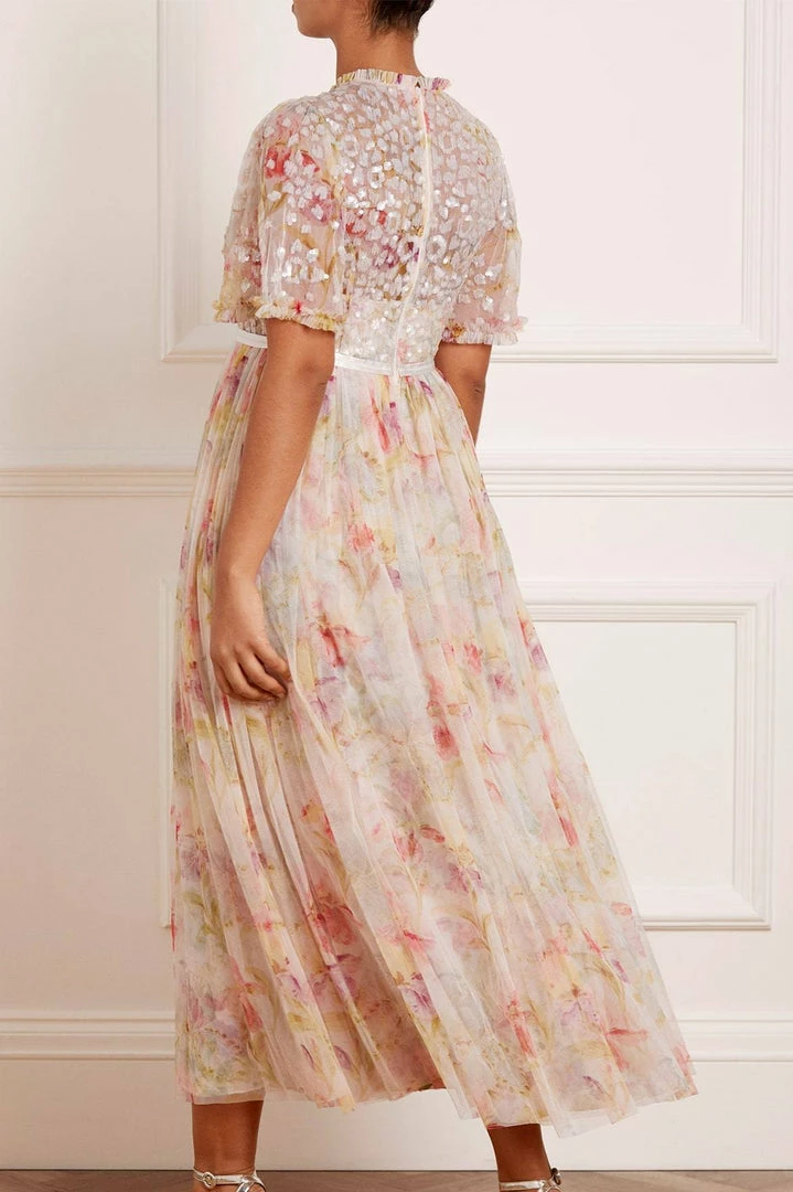 Brand new 🥰 Needle & Thread Holding LTD Iris Sequin Bodice Short Sleeve V-Neck Ankle Gown 👍 10 Needle & Thread Holding LTD Iris Sequin Bodice Short Sleeve V-Neck Ankle Gown