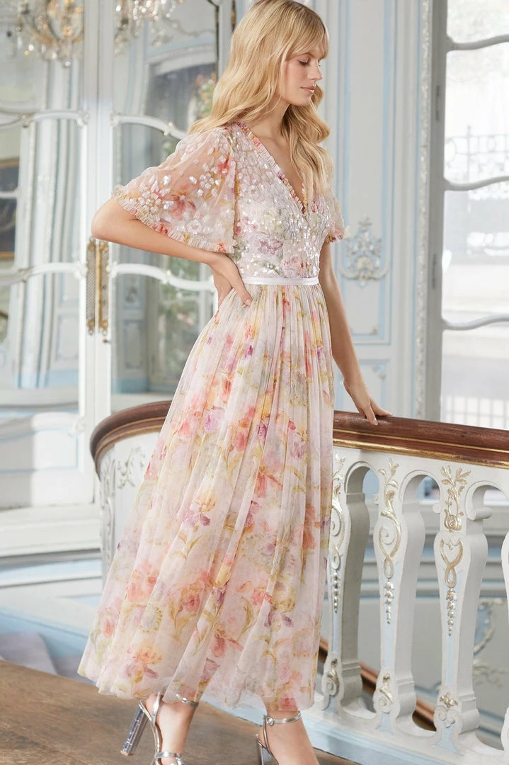 Brand new 🥰 Needle & Thread Holding LTD Iris Sequin Bodice Short Sleeve V-Neck Ankle Gown 👍 11 Needle & Thread Holding LTD Iris Sequin Bodice Short Sleeve V-Neck Ankle Gown