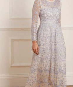 Needle & Thread Holding LTD Ribbon Lace Long Sleeve Ankle Gown