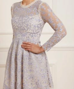 Needle & Thread Holding LTD Ribbon Lace Long Sleeve Micro Mini Dress