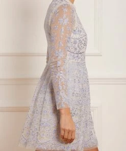 Needle & Thread Holding LTD Ribbon Lace Long Sleeve Micro Mini Dress