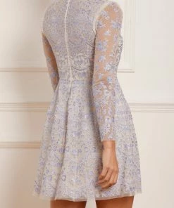 Needle & Thread Holding LTD Ribbon Lace Long Sleeve Micro Mini Dress