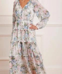 Needle & Thread Holding LTD Rose Fairytale Chiffon V-Neck Day Ankle Gown Womenswear