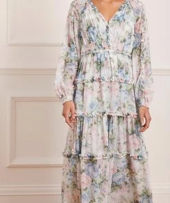 Needle & Thread Holding LTD Rose Fairytale Chiffon V-Neck Day Ankle Gown Womenswear