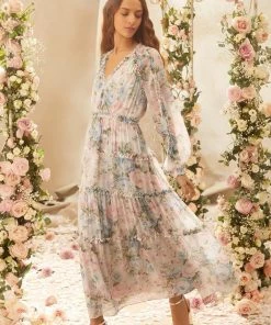 Needle & Thread Holding LTD Rose Fairytale Chiffon V-Neck Day Ankle Gown Womenswear