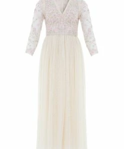 Needle & Thread Holding LTD Rosie Lace Bodice Long Sleeve V-Neck Ankle Gown Womenswear