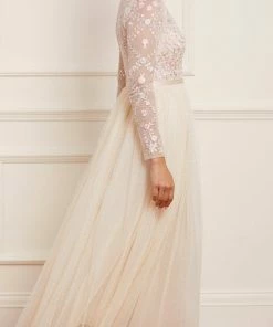 Needle & Thread Holding LTD Rosie Lace Bodice Long Sleeve V-Neck Ankle Gown Womenswear