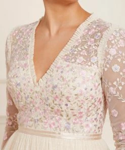 Needle & Thread Holding LTD Rosie Lace Bodice Long Sleeve V-Neck Ankle Gown Womenswear