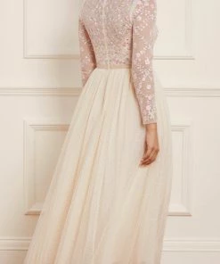 Needle & Thread Holding LTD Rosie Lace Bodice Long Sleeve V-Neck Ankle Gown Womenswear