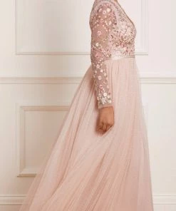 Needle & Thread Holding LTD Rosie Lace Bodice Long Sleeve V-Neck Ankle Gown Womenswear