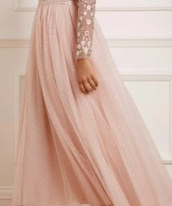 Needle & Thread Holding LTD Rosie Lace Bodice Long Sleeve V-Neck Ankle Gown Womenswear