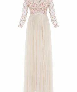 Needle & Thread Holding LTD Rosie Lace Bodice Long Sleeve V-Neck Ankle Gown