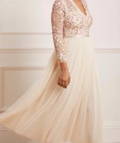 Needle & Thread Holding LTD Rosie Lace Bodice Long Sleeve V-Neck Ankle Gown