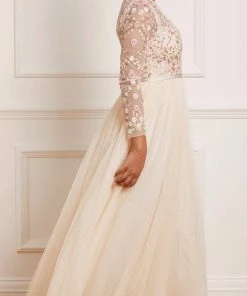 Needle & Thread Holding LTD Rosie Lace Bodice Long Sleeve V-Neck Ankle Gown