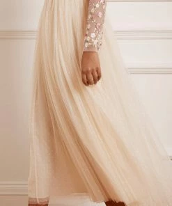 Needle & Thread Holding LTD Rosie Lace Bodice Long Sleeve V-Neck Ankle Gown