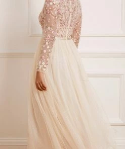 Needle & Thread Holding LTD Rosie Lace Bodice Long Sleeve V-Neck Ankle Gown