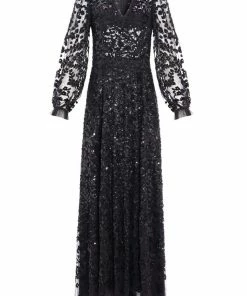 Needle & Thread Holding LTD Seren Long Sleeve V-Neck Gown Womenswear